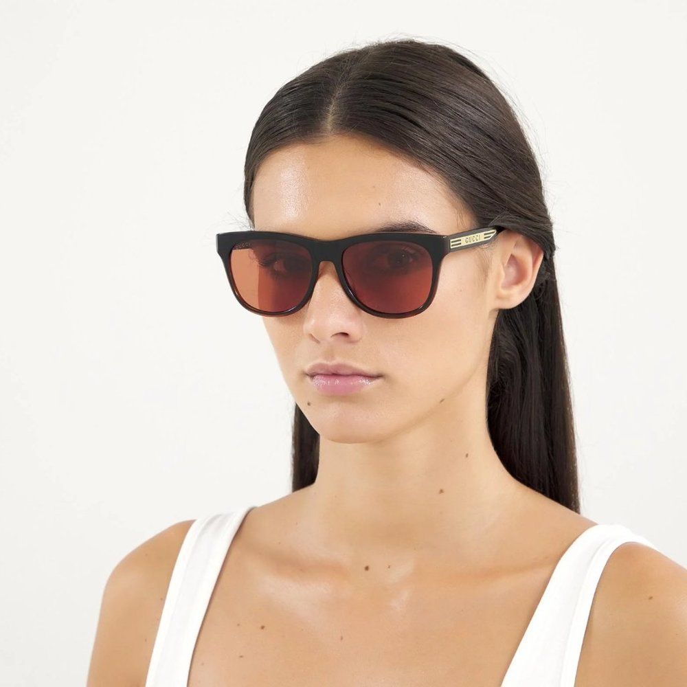 NEW Gucci Dark Orange Rectangular Unisex Sunglasses